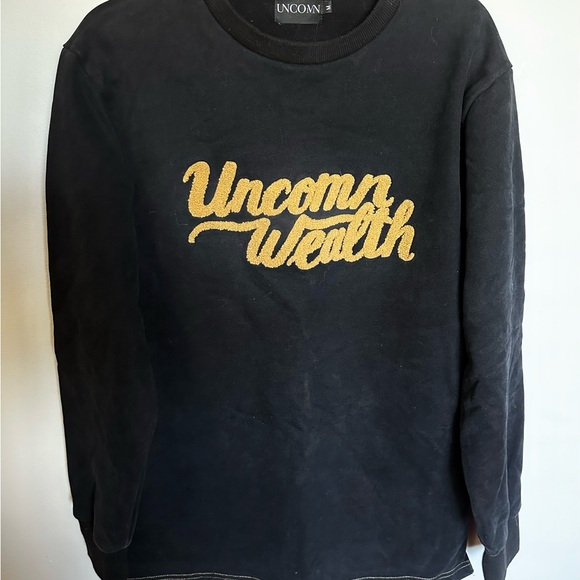 Uncomn Wealth Sweatshirt Black Size M | CHENILLE  Yellow Lettering - Picture 1 of 3